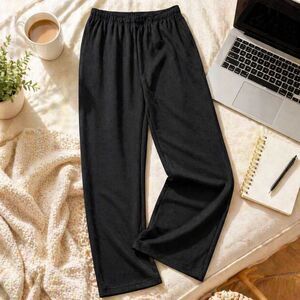 Black Elastic Waist Pull On Pants Petite Small Comfortable Lounge Work Pants